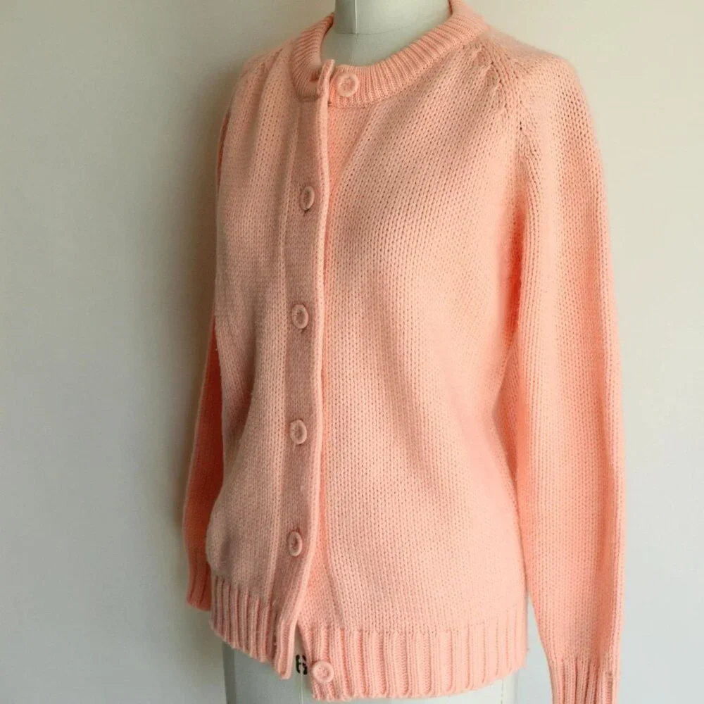 Vintage 1960s Sweater, Full Fashioned Orange Knit Cardigan - Picture 6 of 10